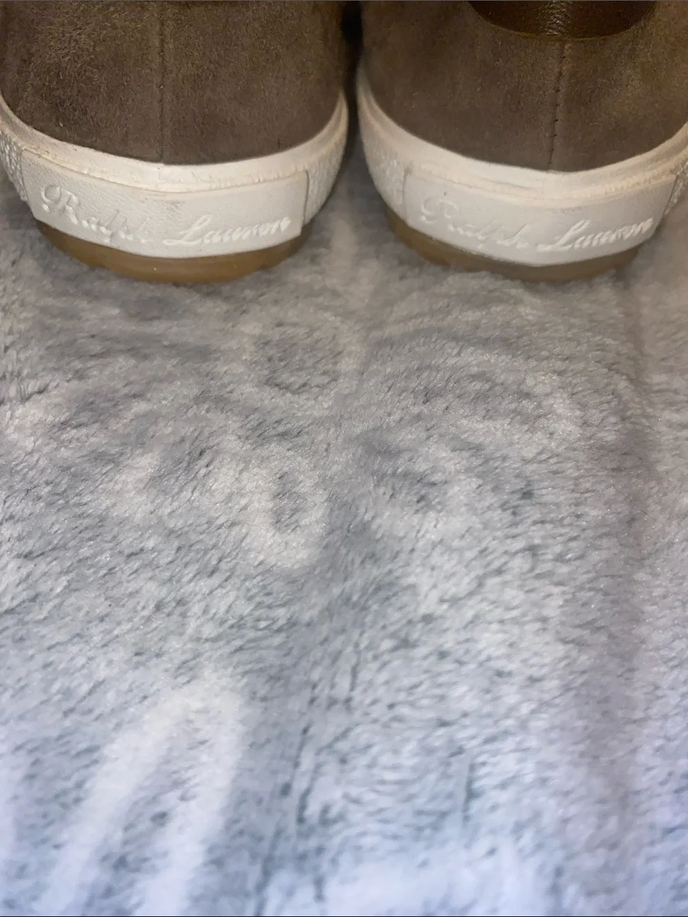Ralph Lauren Taupe Suede Low-Top Sneakers with White Sole